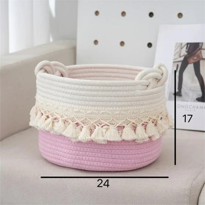 Large Cotton Rope Basket Tassel Woven Storage Basket for Toy Laundry and Blanket Organizer Basket Bohemian Storage Organizer