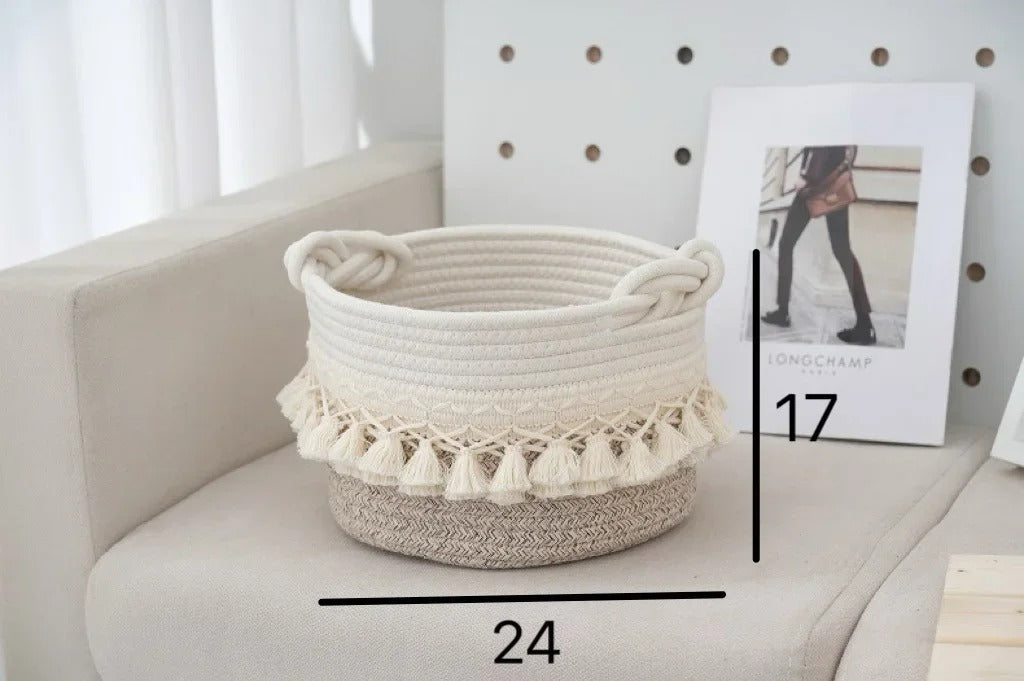 Large Cotton Rope Basket Tassel Woven Storage Basket for Toy Laundry and Blanket Organizer Basket Bohemian Storage Organizer